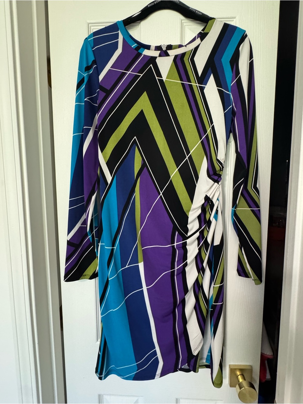 Bisou Bisou Geometric Midi Dress in Blue, Purple & Green